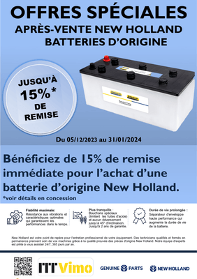 15% DE REMISE SUR LES BATTERIES D'ORIGINE NEW HOLLAND